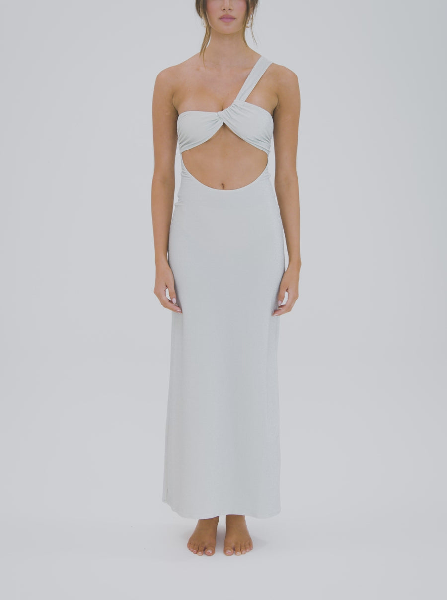 Ruched Asymmetrical Knit Maxi Dress